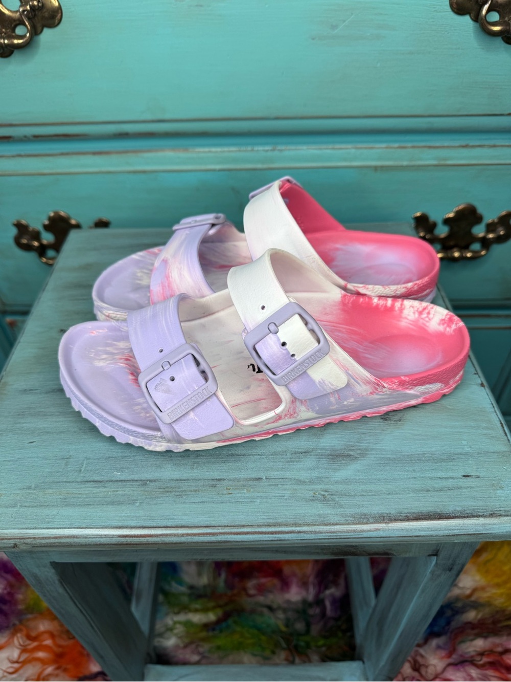 Birkenstock Two-Strap Sandals - Lavender, Pink & White - Picture 2 of 5